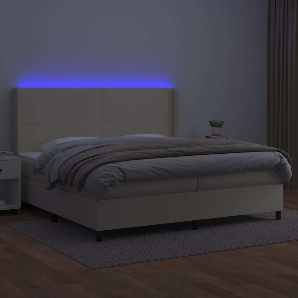 Krémszínű műbőr rugós ágy matraccal és LED-del 200x200 cm 3
