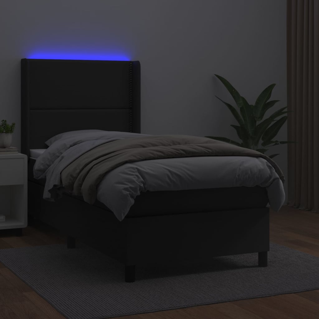 Fekete műbőr rugós ágy matraccal és LED-del 90x190 cm 3