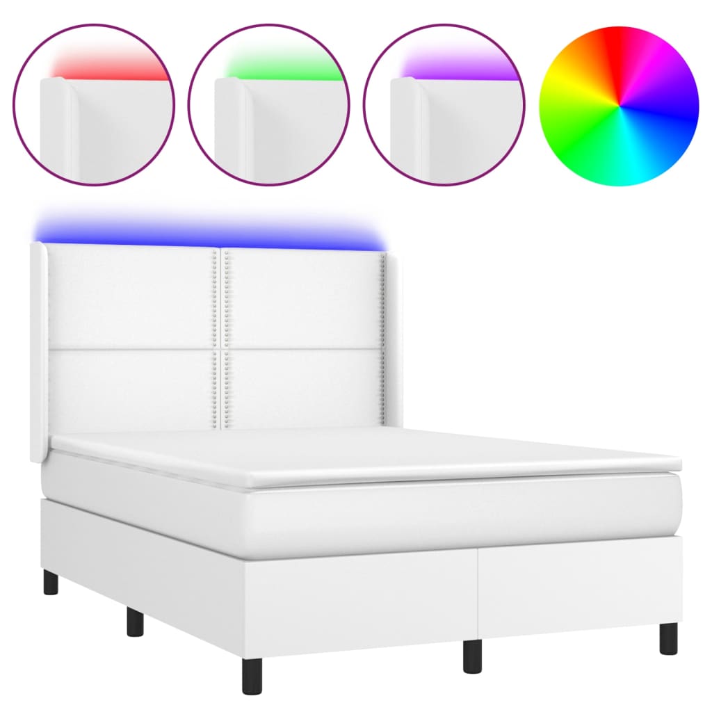 Fehér műbőr rugós ágy matraccal és LED-del 140x190 cm 2