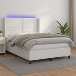Fehér műbőr rugós ágy matraccal és LED-del 140x190 cm
