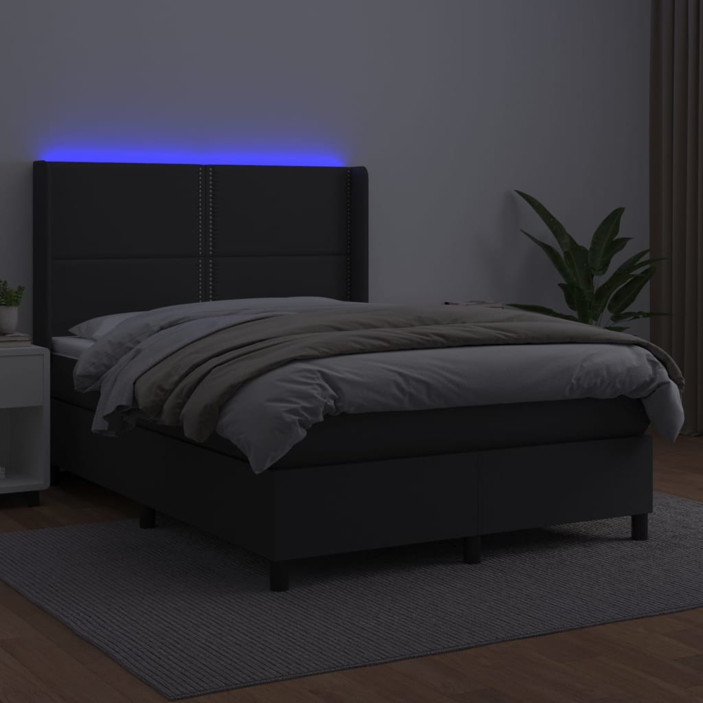 Fekete műbőr rugós ágy matraccal és LED-del 140x200 cm 3