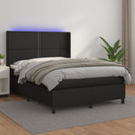 Fekete műbőr rugós ágy matraccal és LED-del 140x200 cm