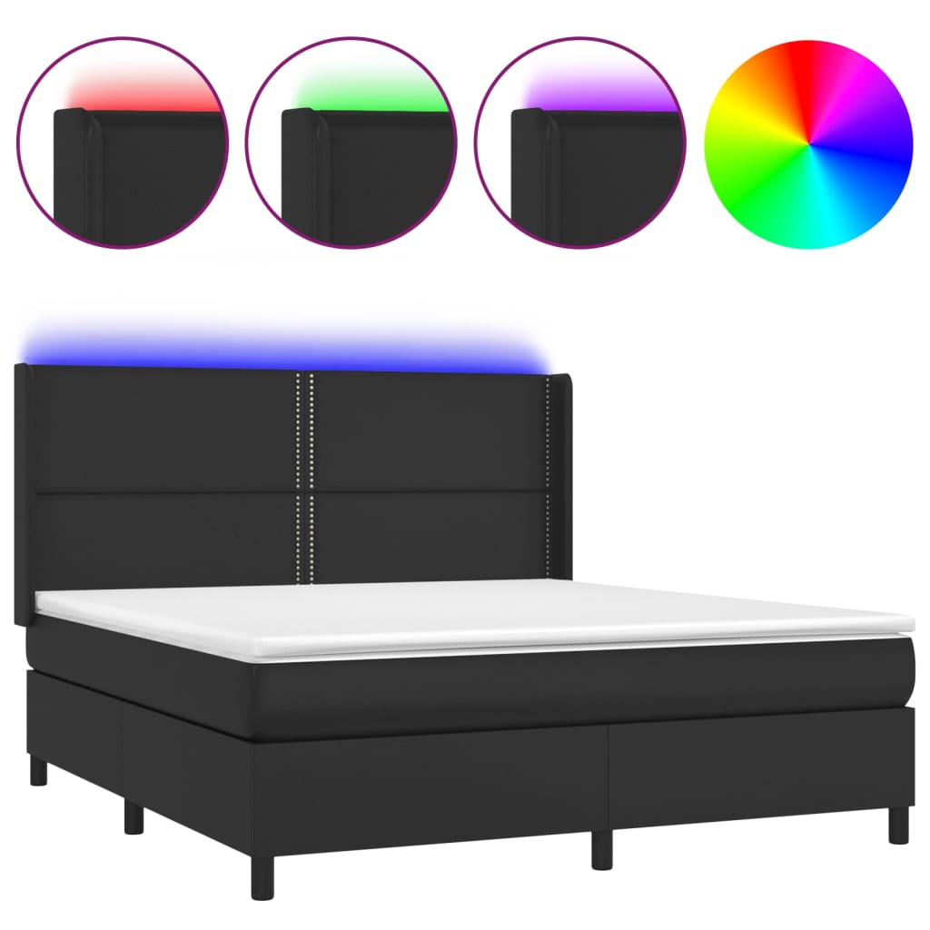 Fehér műbőr rugós ágy matraccal és LED-del 180x200 cm 2