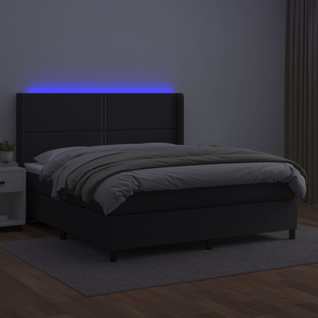 Fehér műbőr rugós ágy matraccal és LED-del 180x200 cm 3