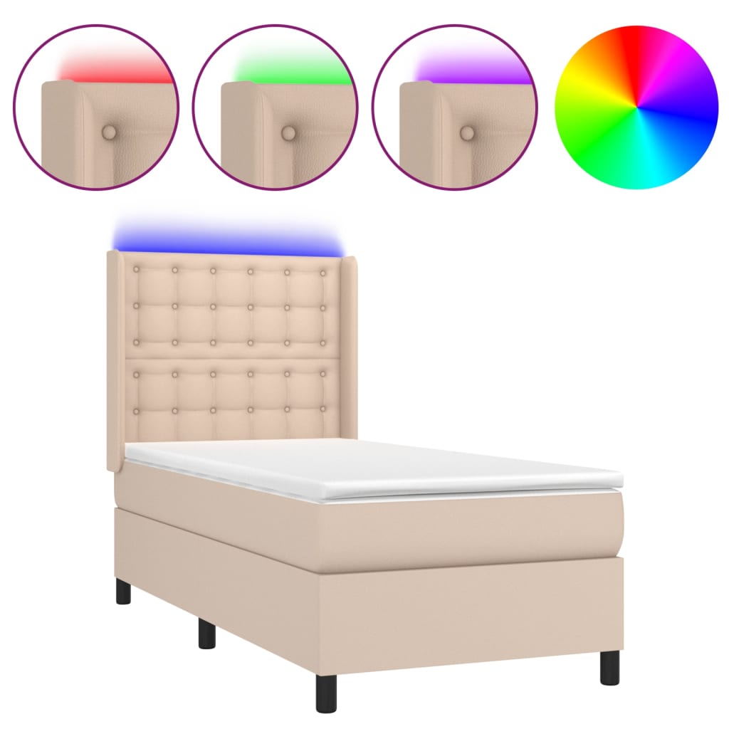 Cappuccino színű műbőr rugós ágy matraccal és LED-del 80x200 cm 2