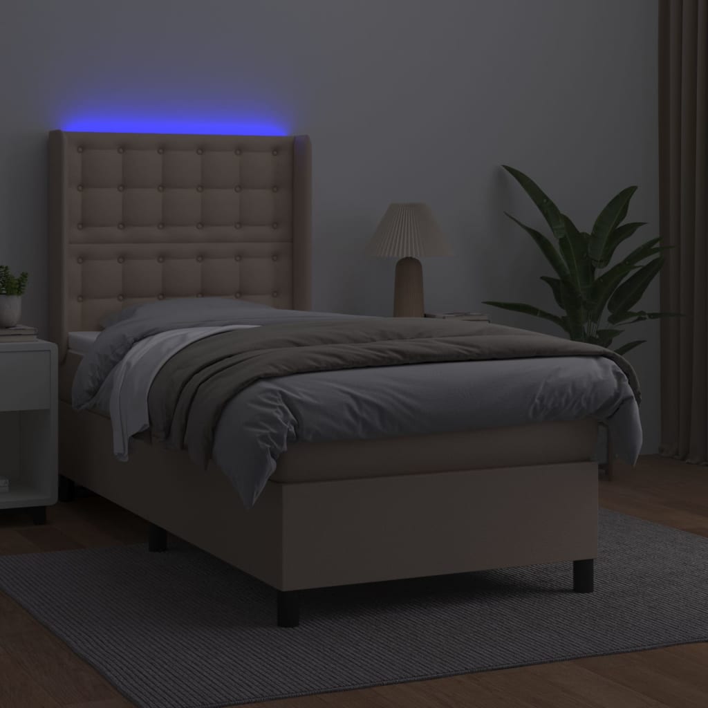 Cappuccino színű műbőr rugós ágy matraccal és LED-del 80x200 cm 3