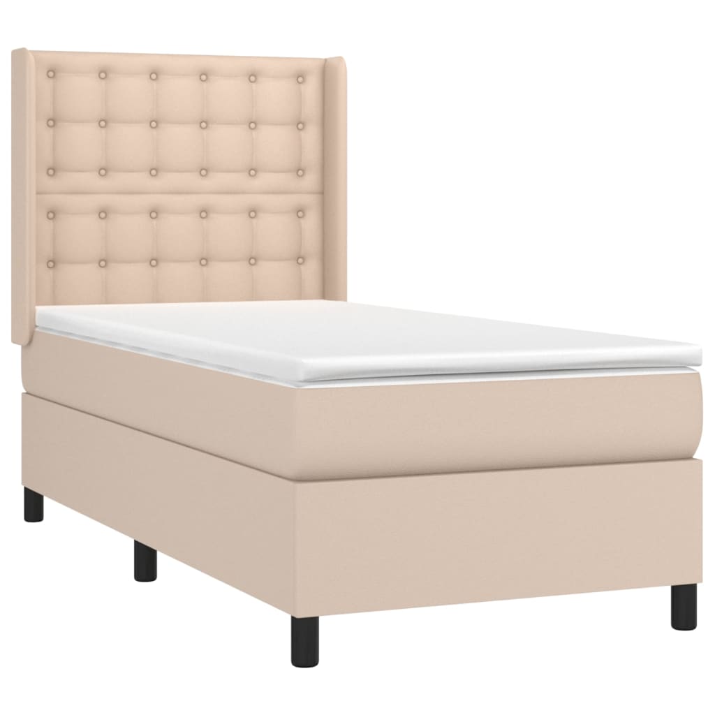 Cappuccino színű műbőr rugós ágy matraccal és LED-del 80x200 cm 4