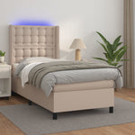 Cappuccino színű műbőr rugós ágy matraccal és LED-del 80x200 cm