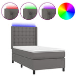 Szürke műbőr rugós ágy matraccal és LED-del 90x200 cm 2