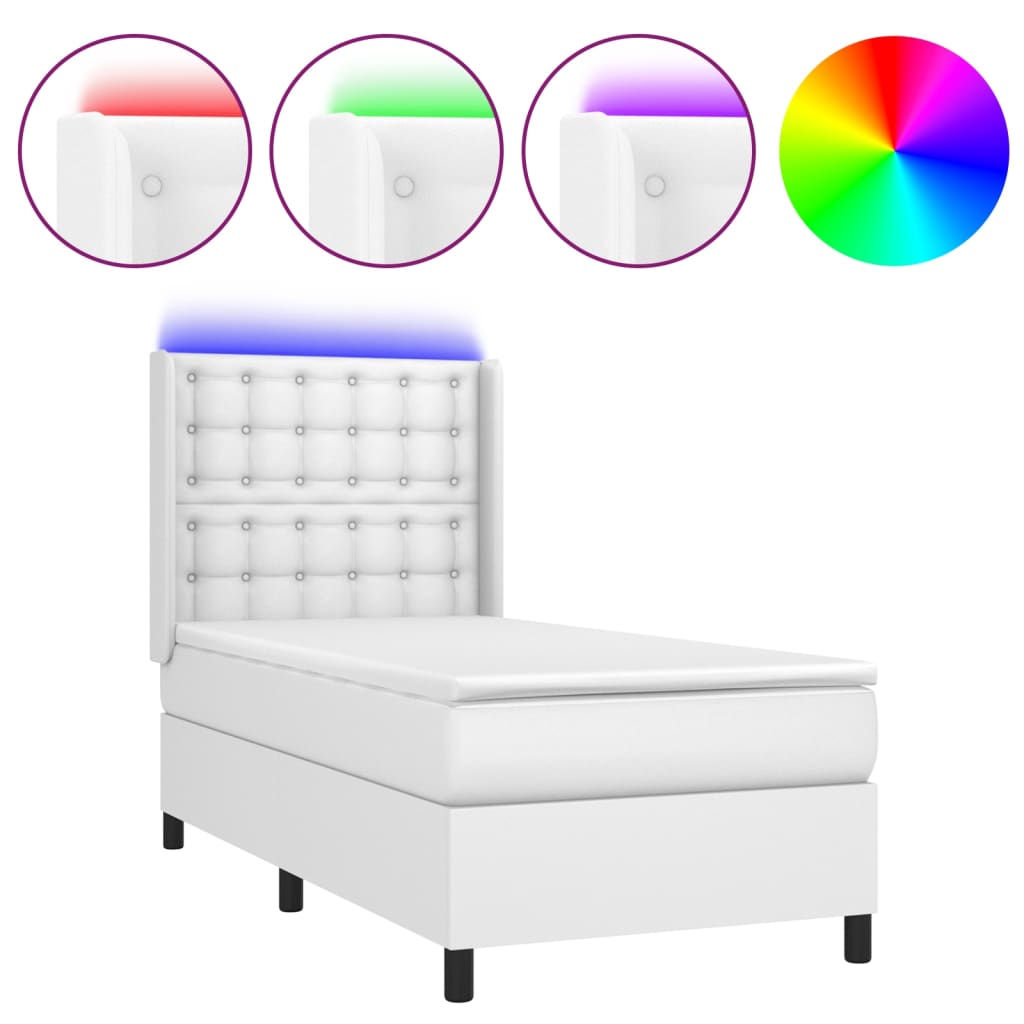 Fehér műbőr rugós ágy matraccal és LED-del 100x200 cm 2