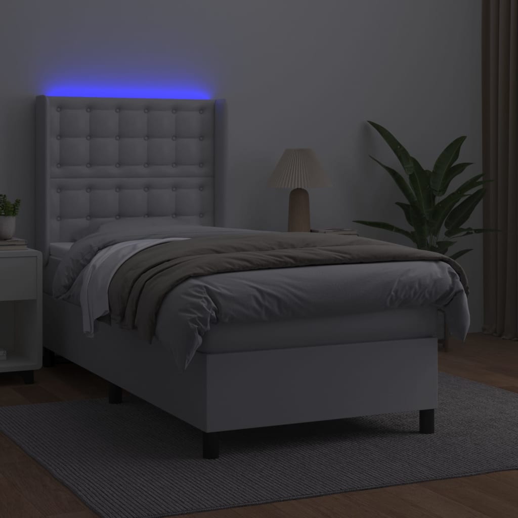 Fehér műbőr rugós ágy matraccal és LED-del 100x200 cm 3