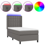 Szürke műbőr rugós ágy matraccal és LED-del 100x200 cm 2