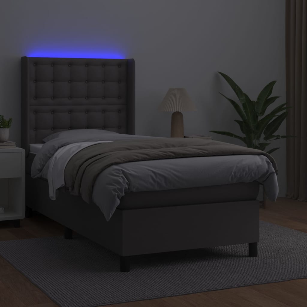 Szürke műbőr rugós ágy matraccal és LED-del 100x200 cm 3