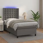 Szürke műbőr rugós ágy matraccal és LED-del 100x200 cm