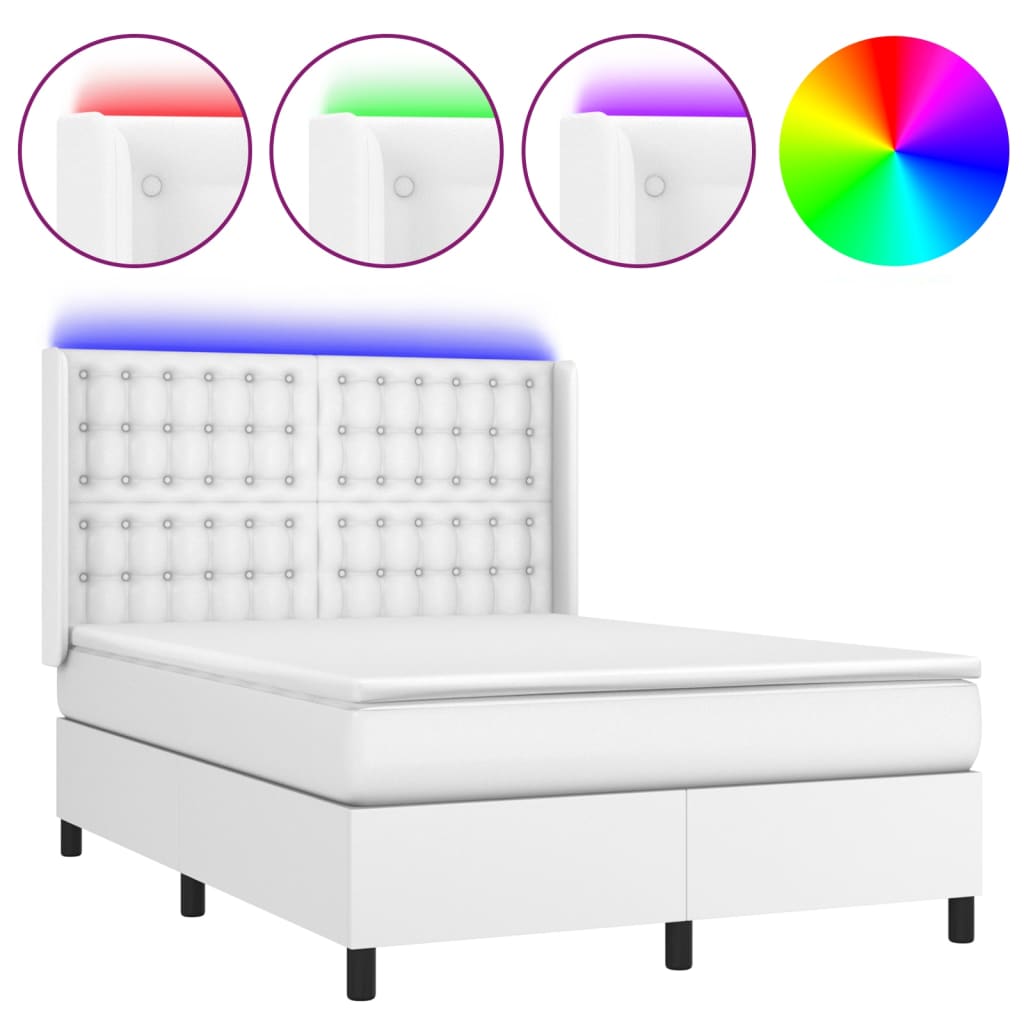Fehér műbőr rugós ágy matraccal és LED-del 140x190 cm 2
