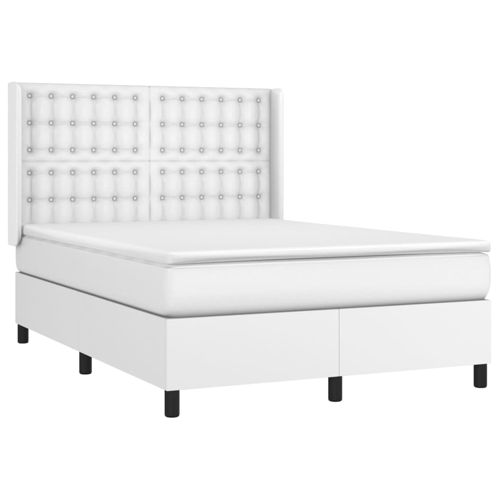 Fehér műbőr rugós ágy matraccal és LED-del 140x190 cm 4