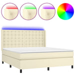 Krémszínű műbőr rugós ágy matraccal és LED-del 160x200 cm 2