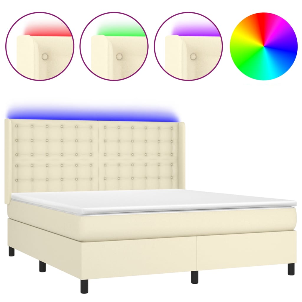 Krémszínű műbőr rugós ágy matraccal és LED-del 160x200 cm 2