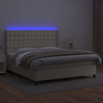 Krémszínű műbőr rugós ágy matraccal és LED-del 160x200 cm 3