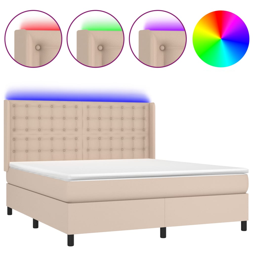 Cappuccino színű műbőr rugós ágy matraccal és LED-del 160x200cm 2