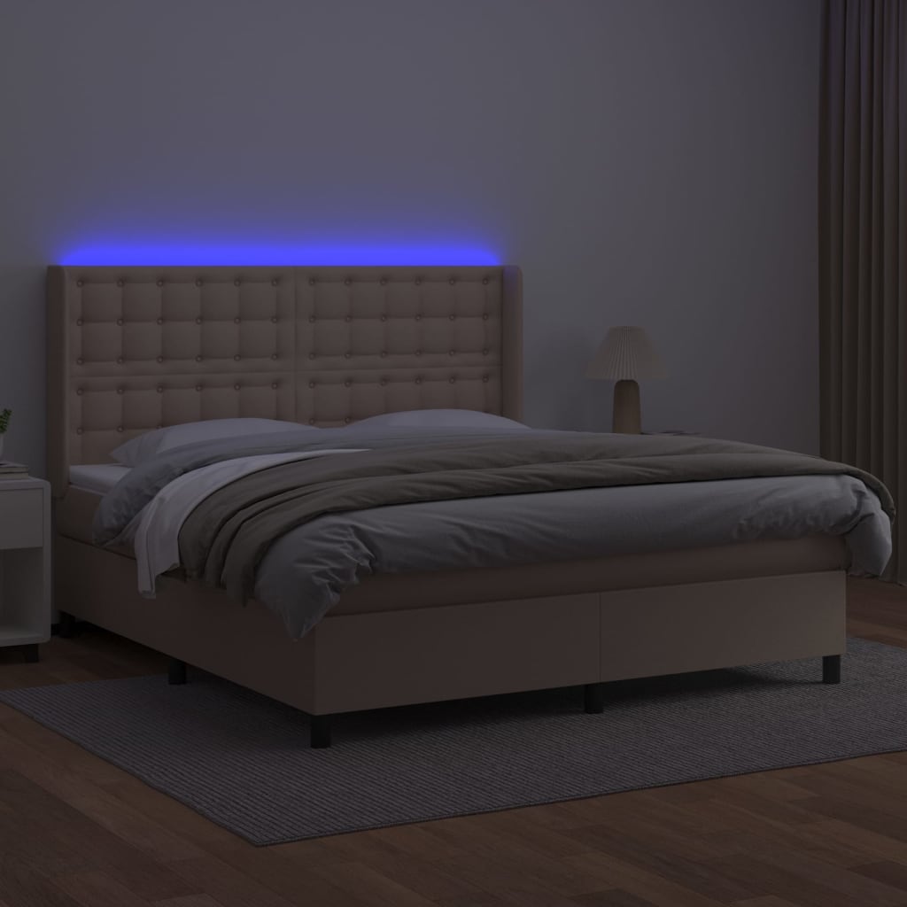 Cappuccino színű műbőr rugós ágy matraccal és LED-del 160x200cm 3