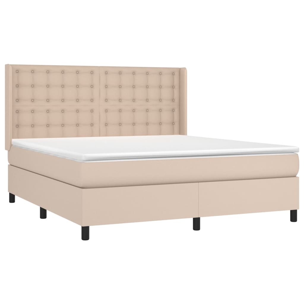 Cappuccino színű műbőr rugós ágy matraccal és LED-del 180x200cm 4