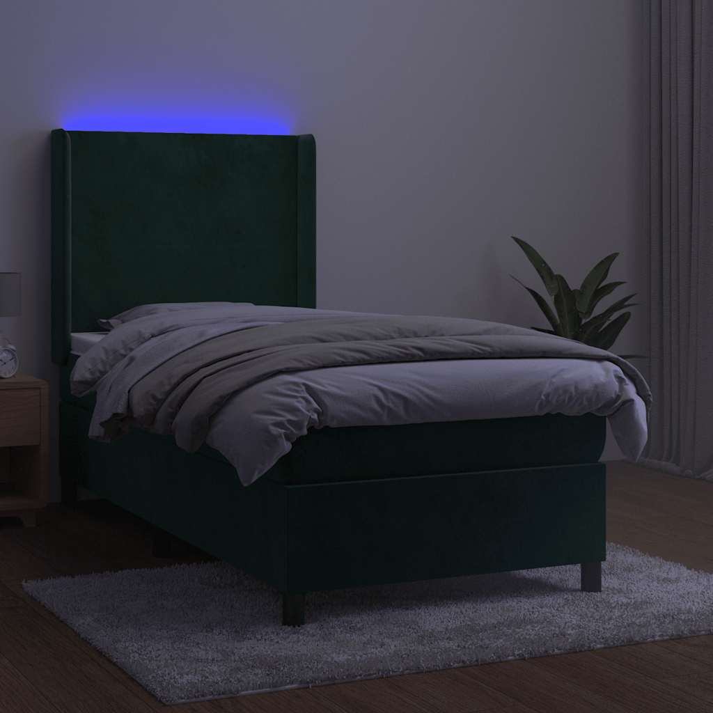 Sötétzöld bársony rugós és LED-es ágy matraccal 80 x 200 cm 3