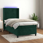 Sötétzöld bársony rugós és LED-es ágy matraccal 80 x 200 cm