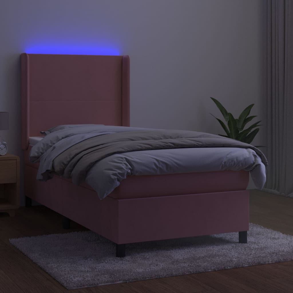 Rózsaszín bársony rugós és LED-es ágy matraccal 80 x 200 cm 3