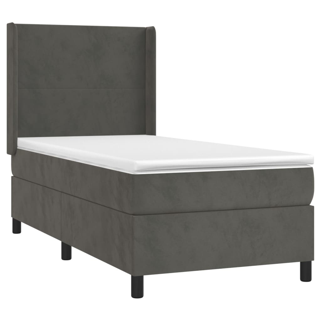 Sötétszürke bársony rugós és LED-es ágy matraccal 90x190 cm 4