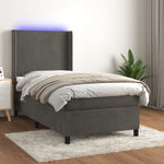 Sötétszürke bársony rugós és LED-es ágy matraccal 90x190 cm