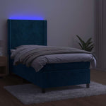 Sötétkék bársony rugós és LED-es ágy matraccal 90x190 cm 4