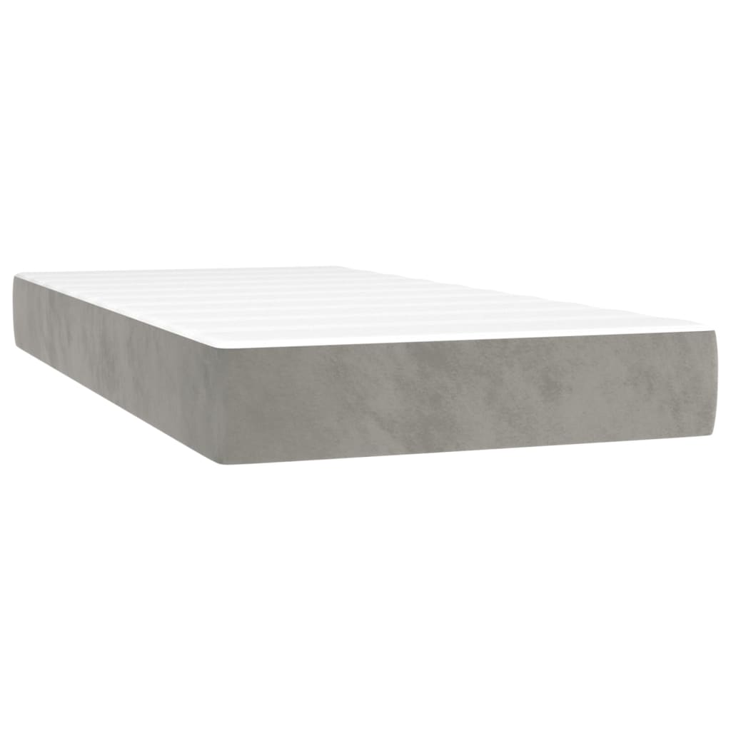 Világosszürke bársony rugós és LED-es ágy matraccal 90x200 cm 6
