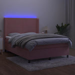 Rózsaszín bársony rugós és LED-es ágy matraccal 140x190 cm 3