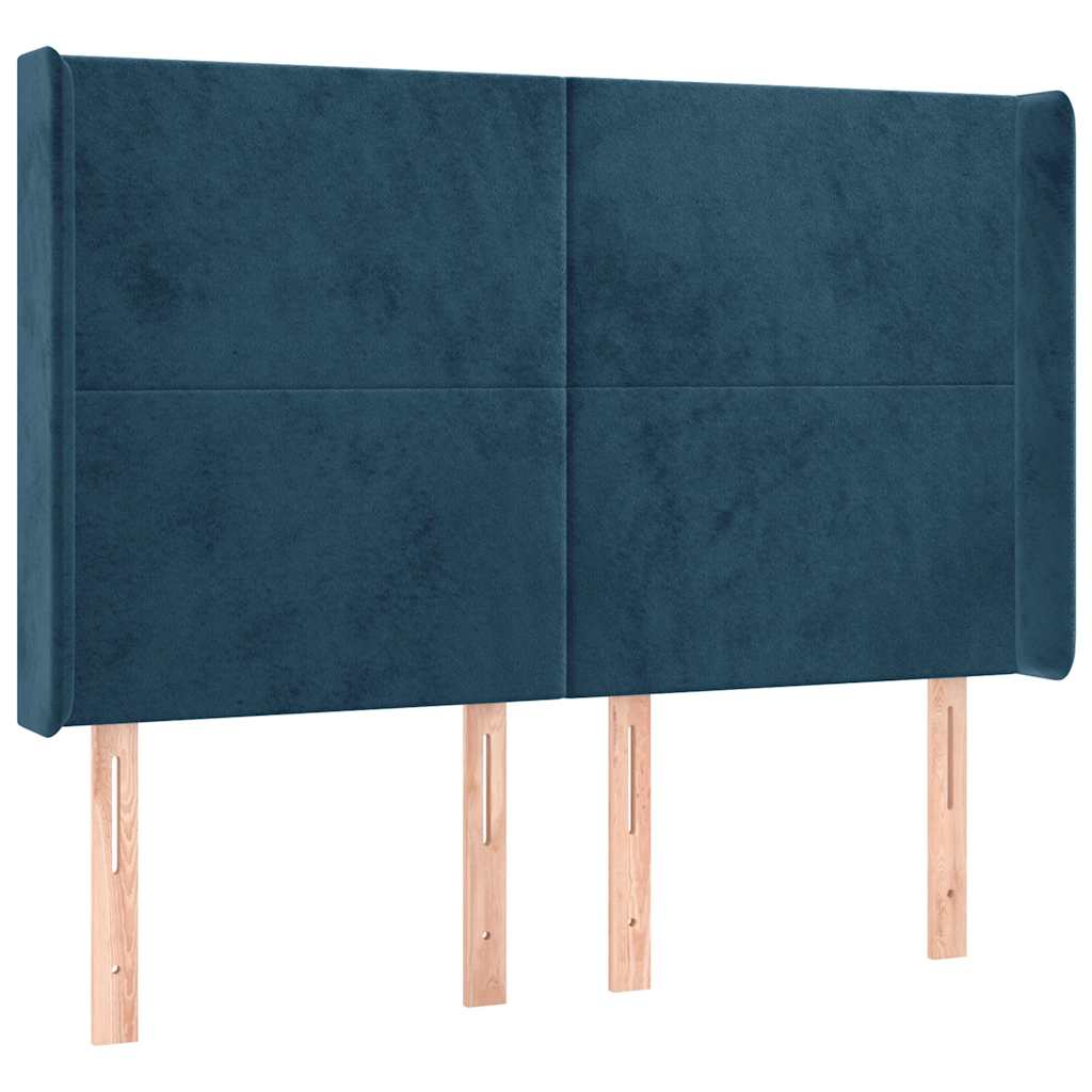 Sötétkék bársony rugós és LED-es ágy matraccal 140x200 cm 7