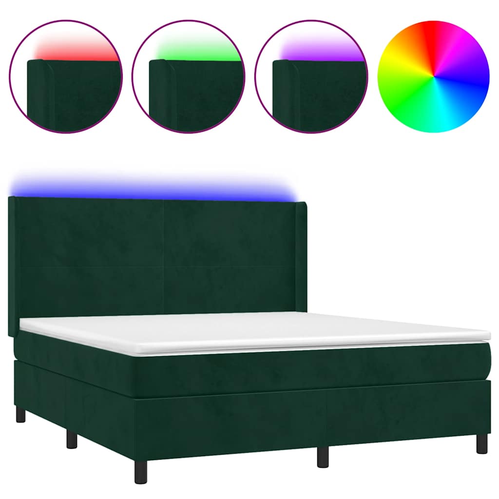 Sötétzöld bársony rugós és LED-es ágy matraccal 160x200 cm 2