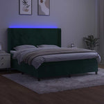 Sötétzöld bársony rugós és LED-es ágy matraccal 160x200 cm 3
