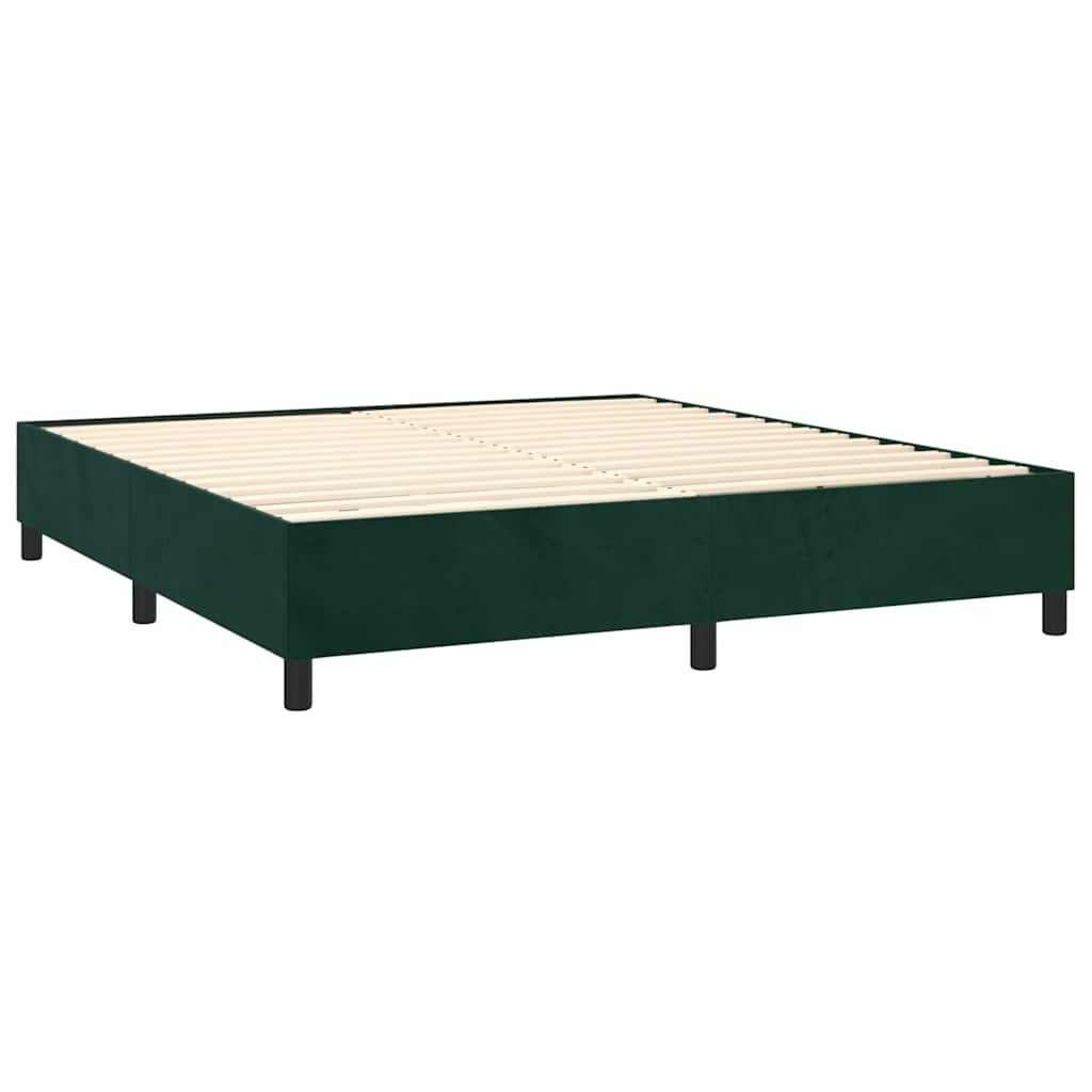 Sötétzöld bársony rugós és LED-es ágy matraccal 160x200 cm 5