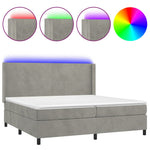 Világosszürke bársony rugós és LED-es ágy matraccal 200x200 cm 2