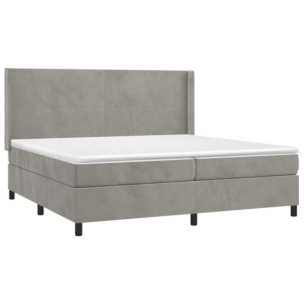 Világosszürke bársony rugós és LED-es ágy matraccal 200x200 cm 4