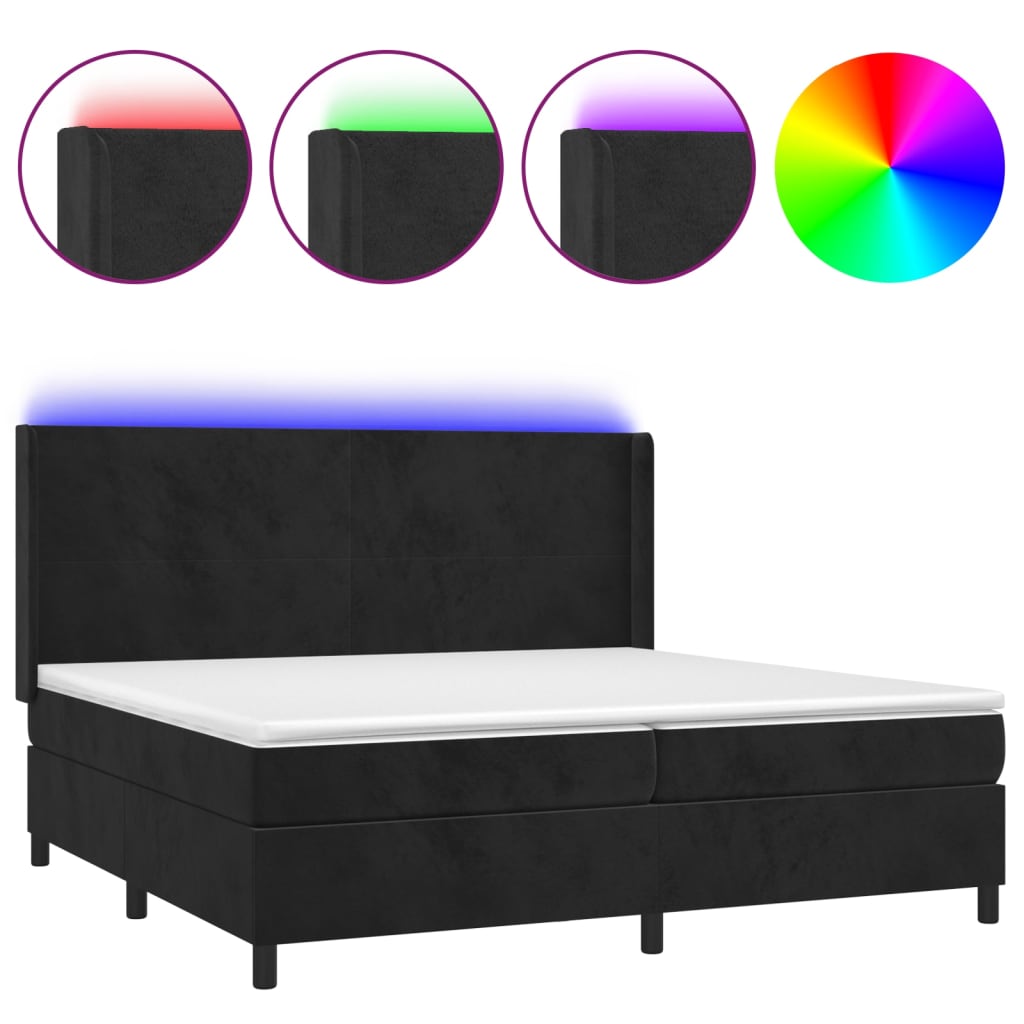 Fekete bársony rugós és LED-es ágy matraccal 200x200 cm 2