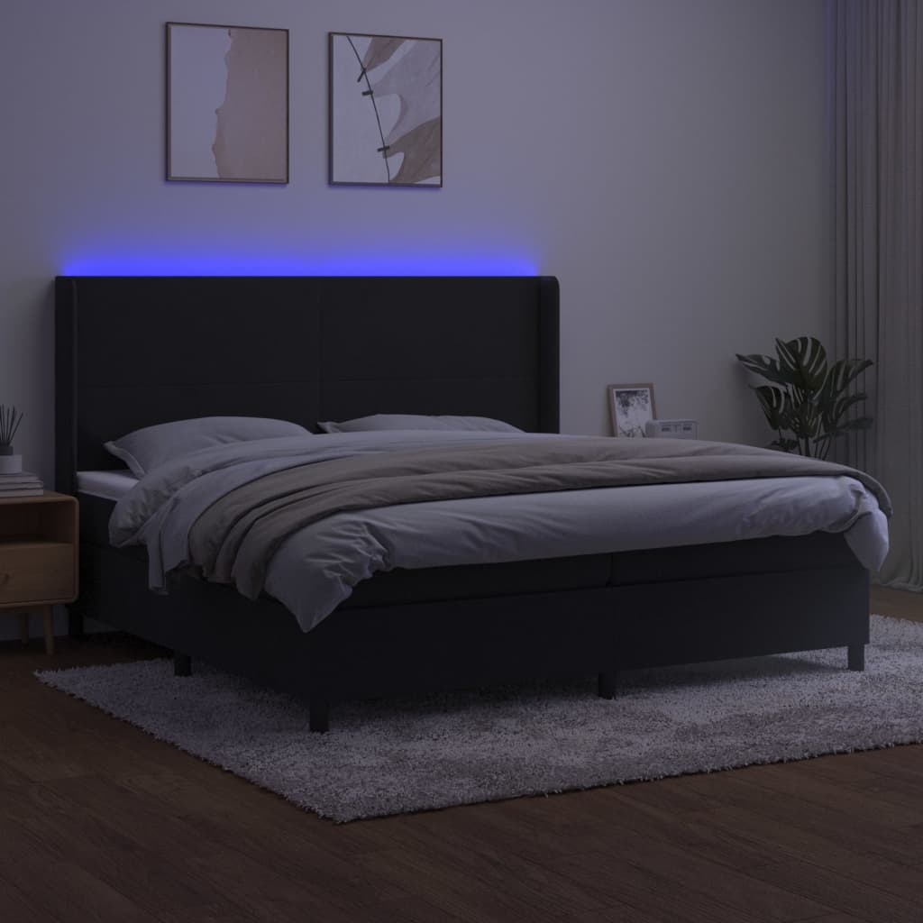Fekete bársony rugós és LED-es ágy matraccal 200x200 cm 3