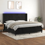 Fekete bársony rugós és LED-es ágy matraccal 200x200 cm