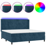 Sötétkék bársony rugós és LED-es ágy matraccal 200x200 cm 2