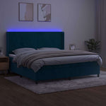 Sötétkék bársony rugós és LED-es ágy matraccal 200x200 cm 4