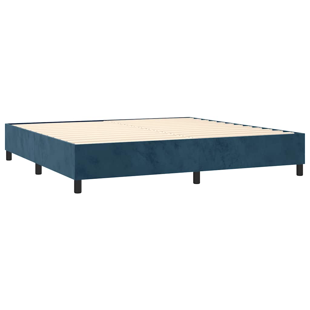 Sötétkék bársony rugós és LED-es ágy matraccal 200x200 cm 5