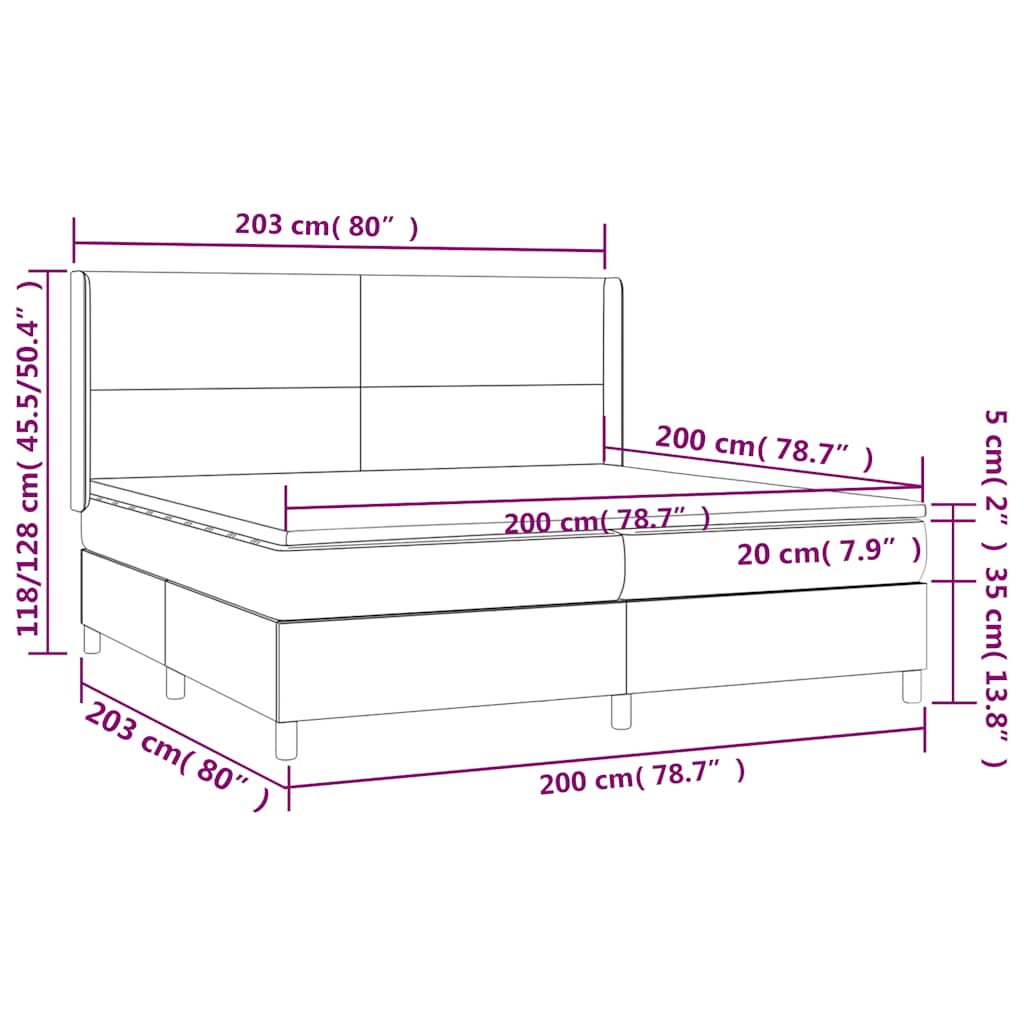 Sötétkék bársony rugós és LED-es ágy matraccal 200x200 cm 9