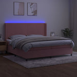 Rózsaszín bársony rugós és LED-es ágy matraccal 200x200 cm 3