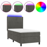 Sötétszürke bársony rugós és LED-es ágy matraccal 90x200 cm 2