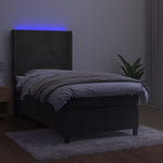 Sötétszürke bársony rugós és LED-es ágy matraccal 90x200 cm 3